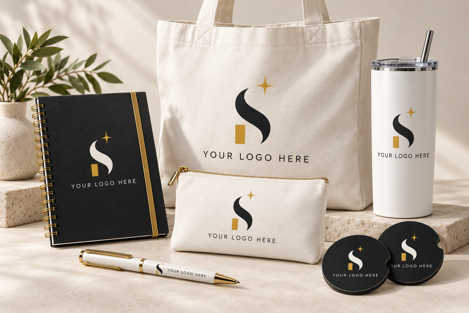Subtle Spark event merchandise with YOUR LOGO HERE customization examples