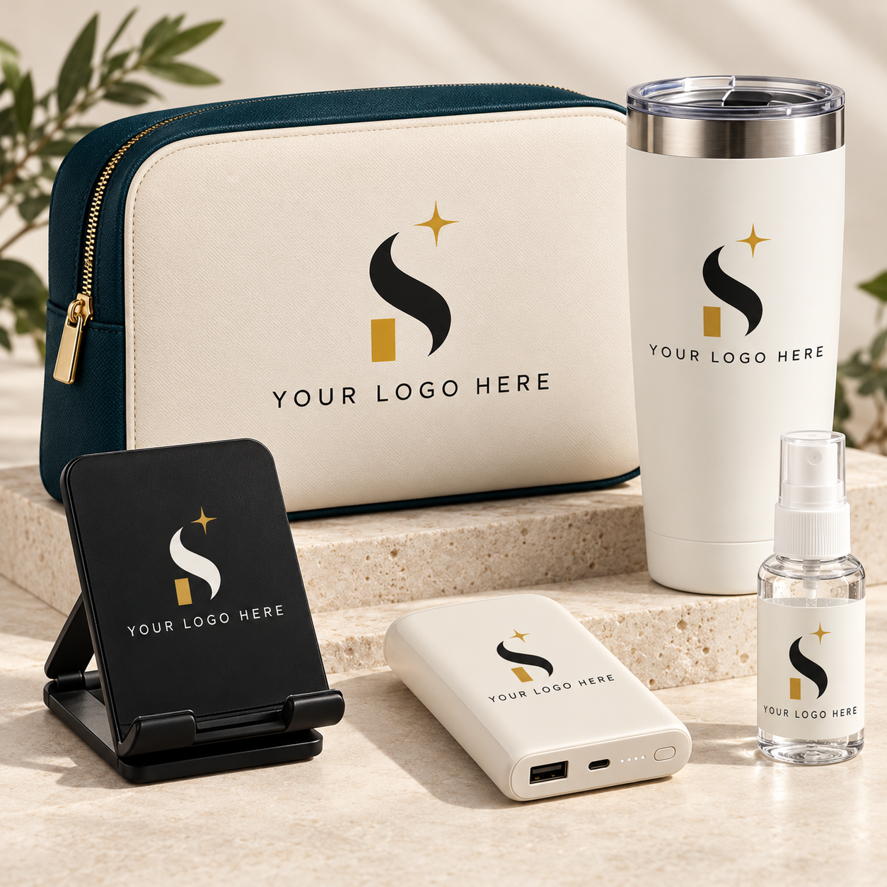 Subtle Spark gift kit with customizable merchandise and YOUR LOGO HERE examples